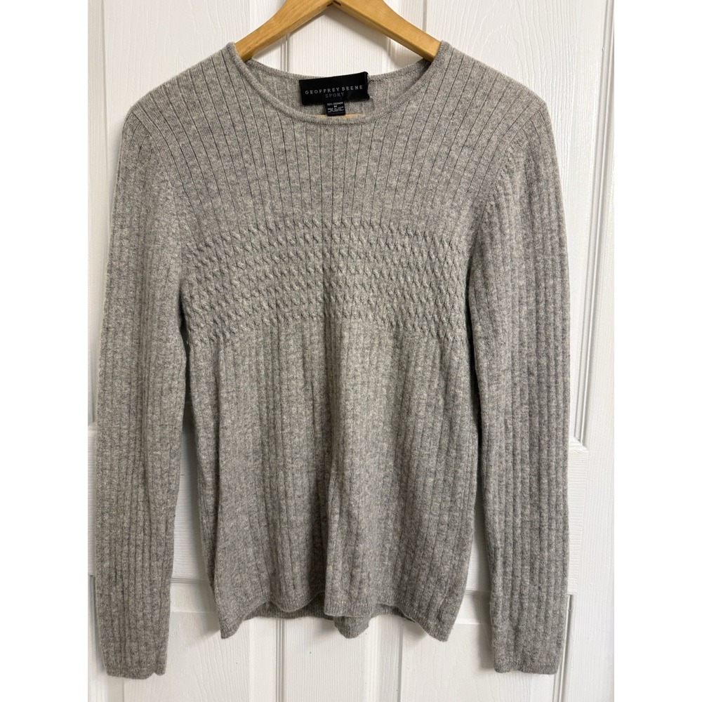 Geoffrey Beene 100% Cashmere Sweater Gray Ribbed Knit Pullover Preppy Women's M